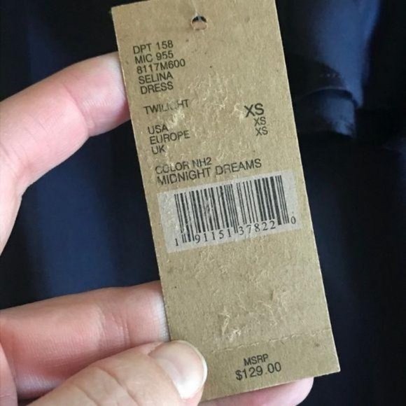 Cremieux Satin Dress Tulip Sleeve Striped Dark Blue Size XS New - Picture 8 of 9